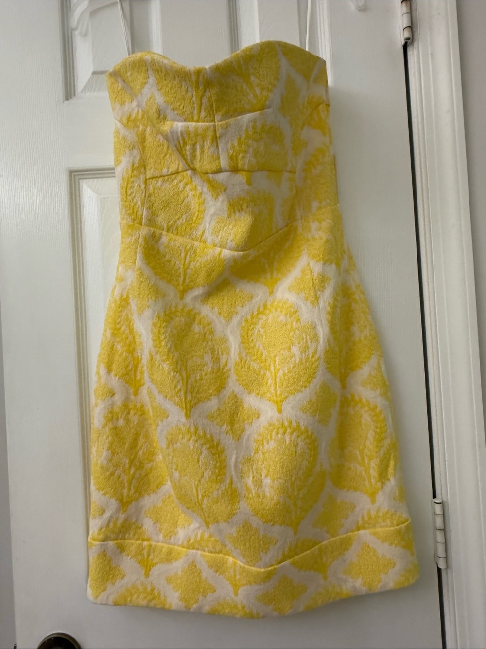 Diane Von Furstenberg Strapless Yellow and White Jacquard Dress